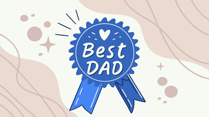 Best Dad award, Father's Day badge, blue and beige colors, for cards and social media