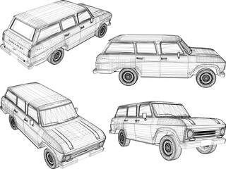 Fototapeta premium sketch vector illustration design of classic vintage luxury old car vehicle 