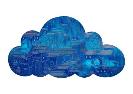 Cloud silhouette crafted from a circuit board isolated on transparent background