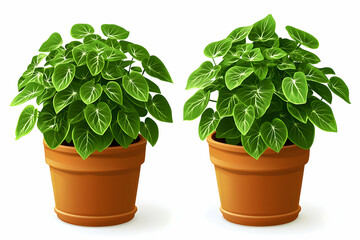 Obraz premium Two Potted Plants In Terracotta Pots On White Background