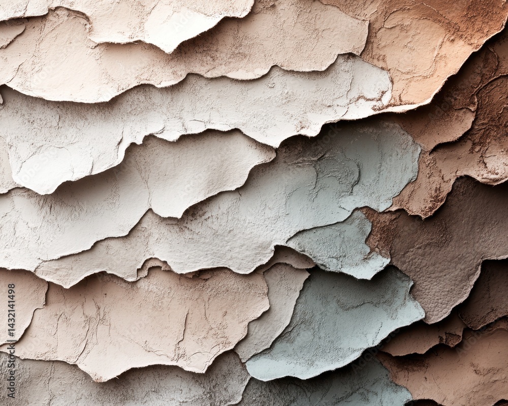 Poster textured layers of muted colors, creating a layered, painterly effect