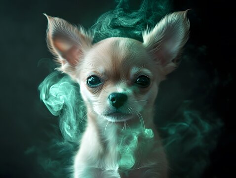 Mystical Chihuahua Puppy:  Ethereal Smoke and Portrait