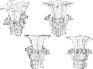 sketch vector illustration design of classic vintage decorative plant pot statue  