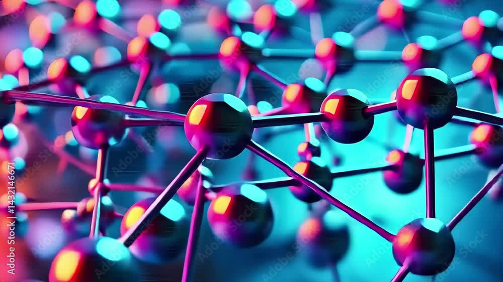 Poster Exploring molecular structures in high-resolution with vibrant colors showcasing connectivity and complexity in abstract geometry