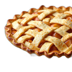 A golden-brown apple pie with a lattice crust, isolated on a transparent background.