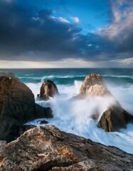 Obraz premium big rocks and ocean waves