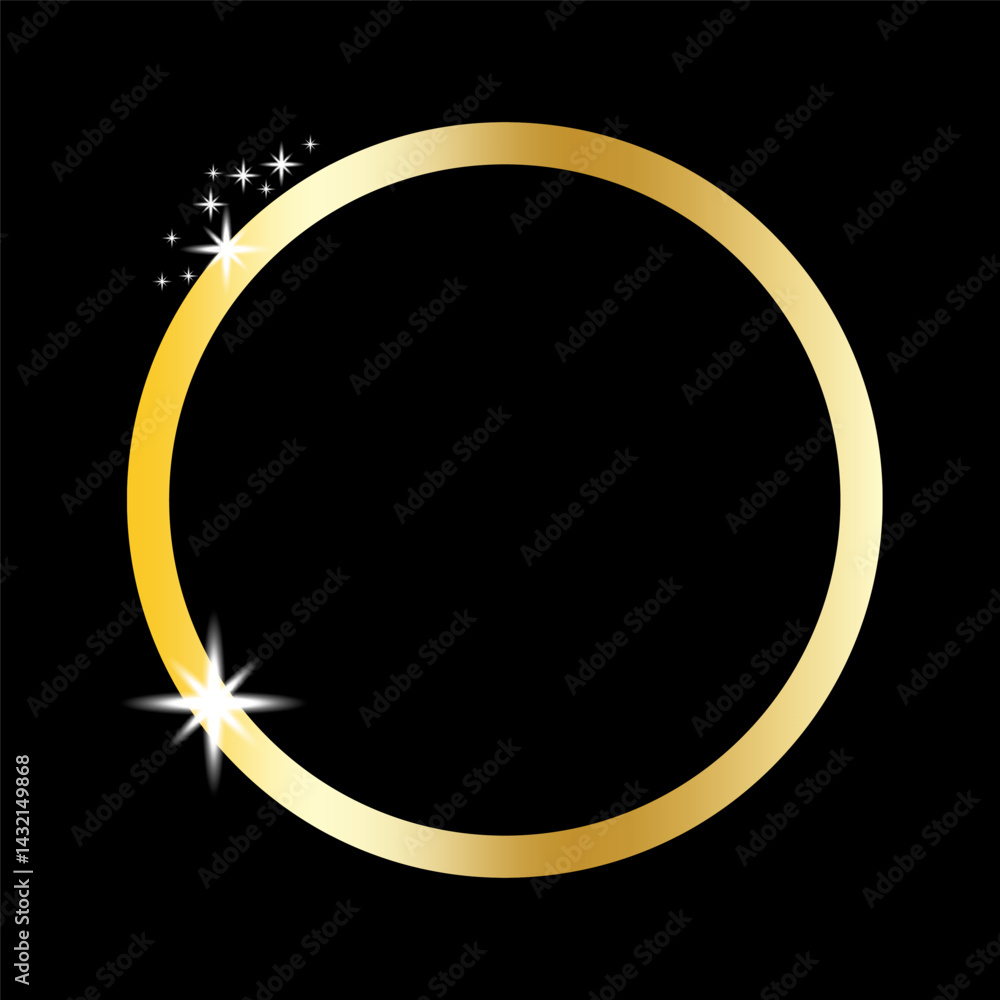 Aufkleber gold sparkle circle. shiny gradient ring. vector elegant shape. black background highlight.