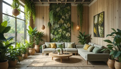 Modern Living Room With Indoor Plants and Natural Light in a Serene Setting