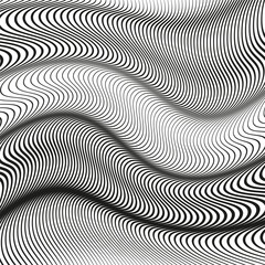 Fototapeta premium Flowing curved pattern. Abstract vector waves. Dynamic optical shape. Black artistic texture.