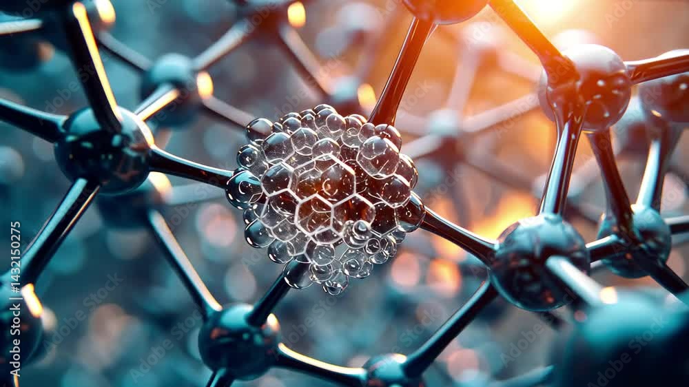 Poster Exploring molecular structure with close-up views of atomic bonds and interactions in a high-resolution 4k environment showcasing science and technology