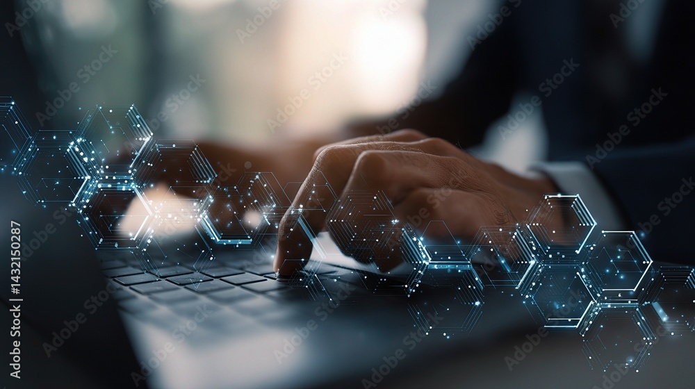 Poster digital blockchain background with layered business elements