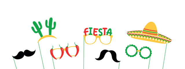 Cinco de Mayo photo props, , mexican , mustache, peppers, sombrero, cactus headband, fiesta sunglasses, vector design elements