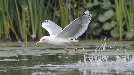 Stunning White Seagull in Flight Over Water