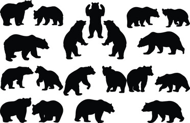 Set of bear silhouette vector illustration, bear in various pose
