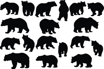 Set of bear silhouette vector illustration, bear in various pose