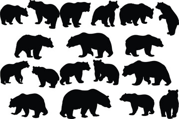 Set of bear silhouette vector illustration, bear in various pose