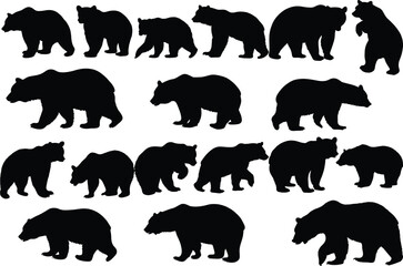Set of bear silhouette vector illustration, bear in various pose