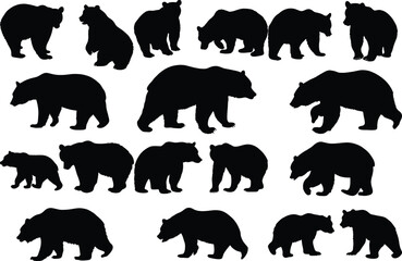 Set of bear silhouette vector illustration, bear in various pose