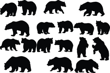 Set of bear silhouette vector illustration, bear in various pose