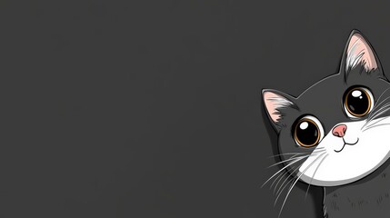 Adorable cartoon cat with big eyes peeking from a dark background, showcasing a playful and cheerful expression perfect for various design projects