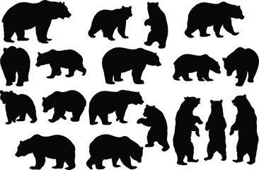 Set of bear silhouette vector illustration, bear in various pose