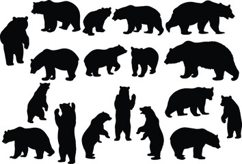 Set of bear silhouette vector illustration, bear in various pose