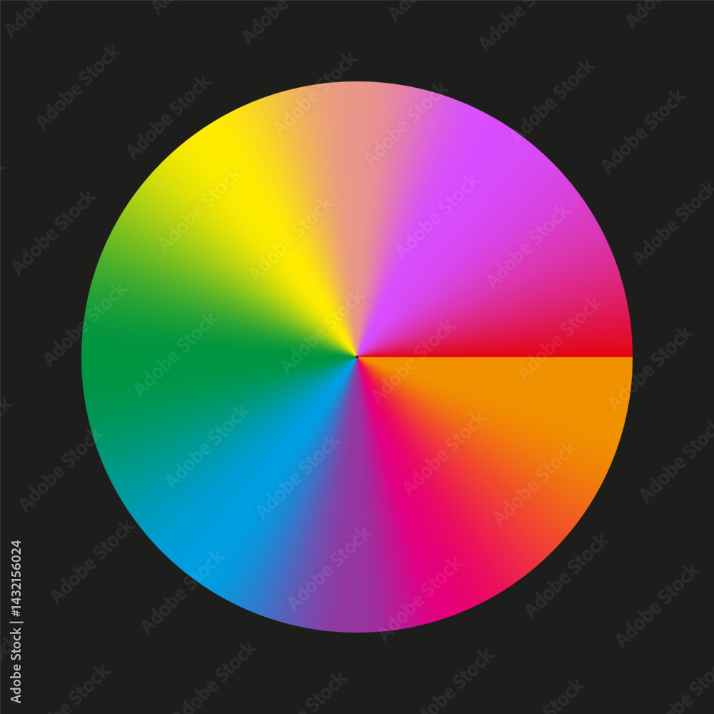 Poster rainbow spectrum wheel. colorful circle vector. gradient radial transition. black background circle.