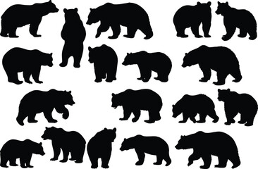 Set of bear silhouette vector illustration, bear in various pose