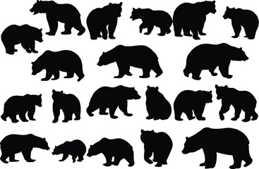 Set of bear silhouette vector illustration, bear in various pose