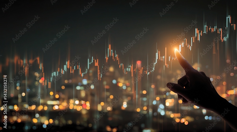 Aufkleber futuristic double exposure of finger pointing at data visualization