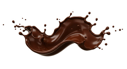 Rich chocolate splash a decadent swirl against a white background Smooth glossy texture