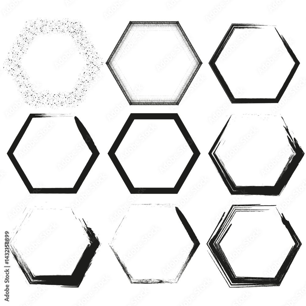 Poster hexagon border frame. rough shape geometry. textured outline figure. vector grunge pattern.