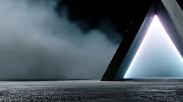 Dark, triangular structure with vibrant neon light