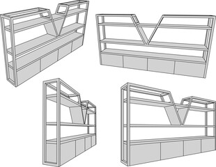 vector sketch illustration of furniture design partition wooden cupboard abstract modern minimalist 