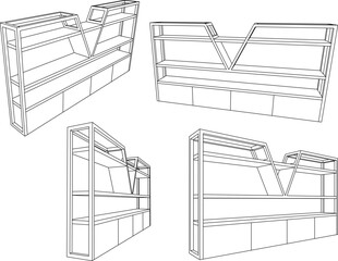 vector sketch illustration of furniture design partition wooden cupboard abstract modern minimalist 