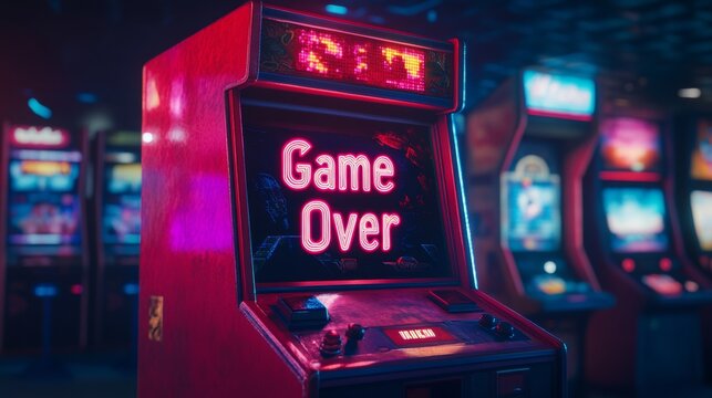 retro arcade machine with the text Game Over
