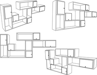 vector sketch illustration design wardrobe shelf furniture bookcase modern minimalist for home interior living room