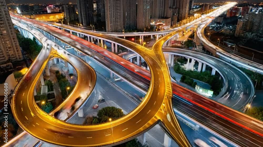 Poster urban tapestry: a mesmerizing aerial view captures the complex network of an urban highway system, i