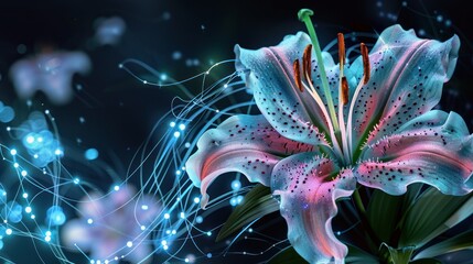 Obraz premium Futuristic lily flower with circuit big data technology. 