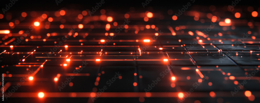 Aufkleber a close up of a black and red background with many small glowing dots. the image has a futuristic an