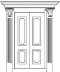 vector sketch illustration of a traditional ethnic vintage teak wood door design with Jepara carvings  