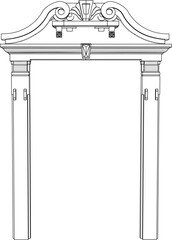vector sketch illustration of a traditional ethnic vintage teak wood door design with Jepara carvings  