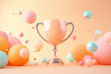Playful digital trophy celebrating bestselling products in a cheerful space vibrant colors digital art creative environment