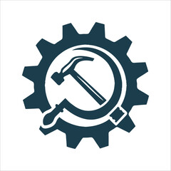 Labor Day Gear Wheel Hammer Sickle Industrial Labor Day Gear wheel with a hammer and sickle in a stylized, industrial motif.