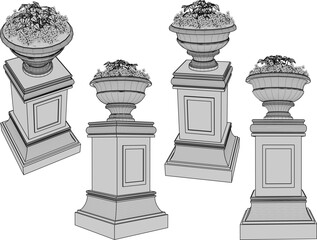 vector sketch illustration of flower pot design for city garden decoration  