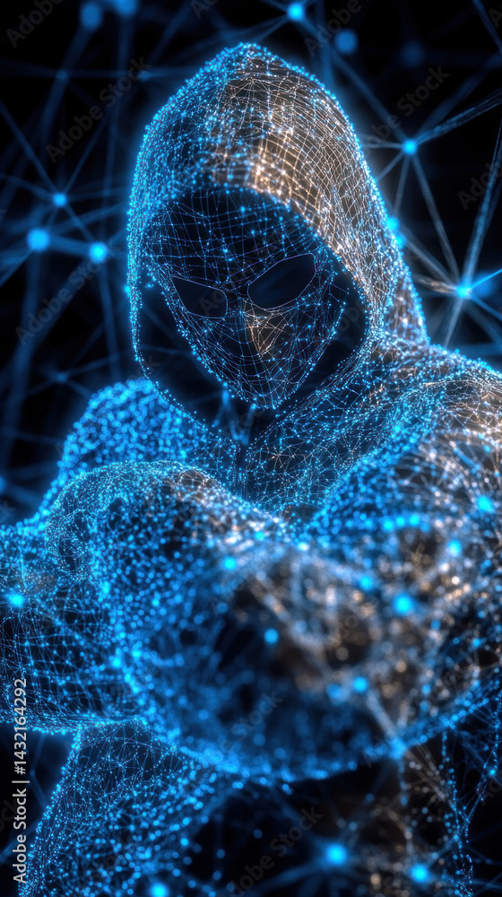 Poster a man is standing in a blue hoodie with a blue face. the image is a computer generated image of a pe