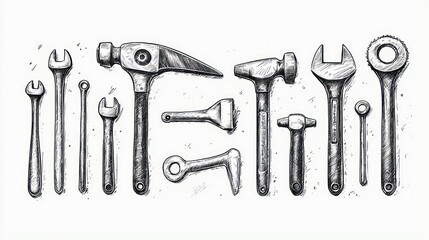 Hand-Drawn Tools: A Collection of Black and White Illustrations of Classic Workshop Instruments