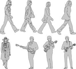 vector sketch illustration silhouette design image of artist singer with various activities during concert