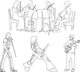vector sketch illustration silhouette design image of artist singer with various activities during concert 