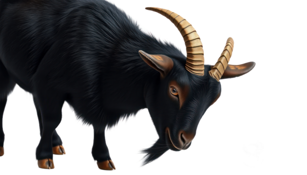 Black Goat With Golden Horns On Transparent Background